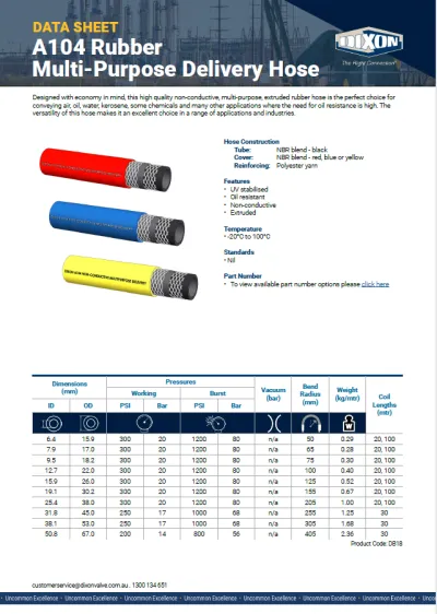A104 Rubber Multi-Purpose Delivery Hose