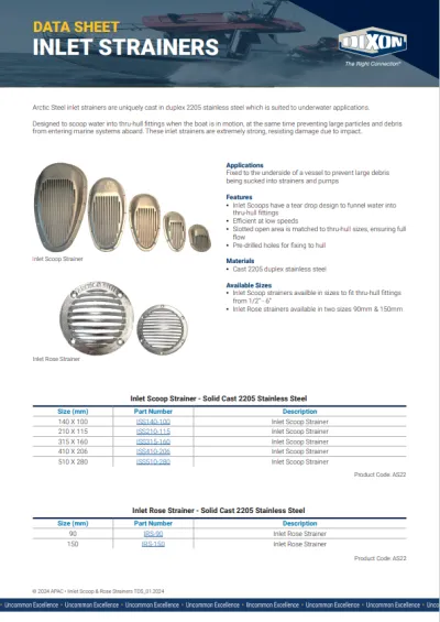 Dixon Technical Data Sheet Inlet Strainers